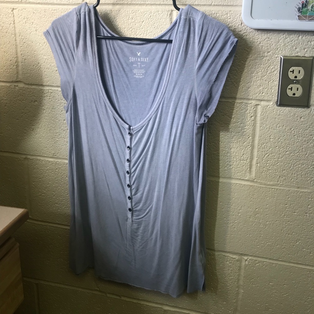 Periwinkle super soft v neck button up tee